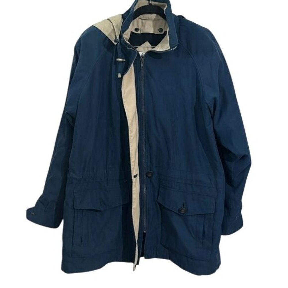 American Bazaar Womens Size Medium Blue Button Up and Zipper Hoodie Jacket Sz L